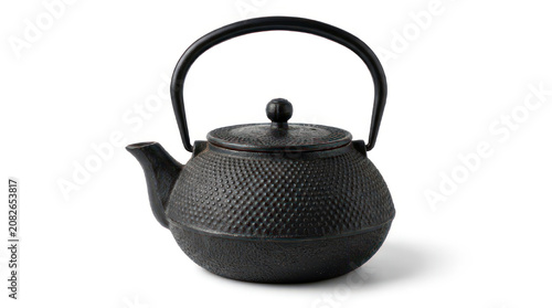 Traditional Japanese Cast Iron Teapot Isolated on White.