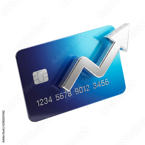 Credit card with upward arrow 3D finance payment icon on transparent background
