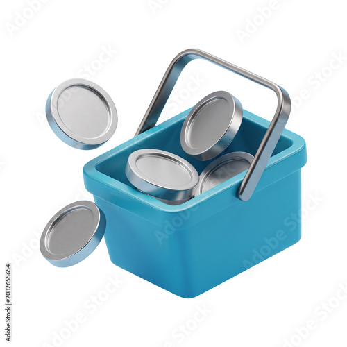 Open cash box with coins 3D savings finance icon on transparent background
