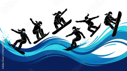 Snowborder color illustration of isolated on mountain background.