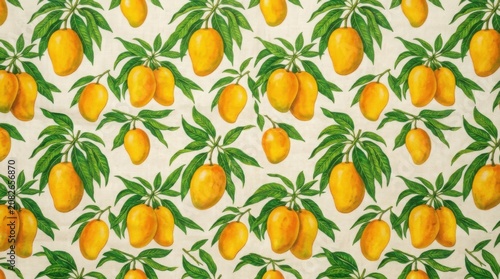 Vibrant Yellow Mangoes Pattern with Green Leaves