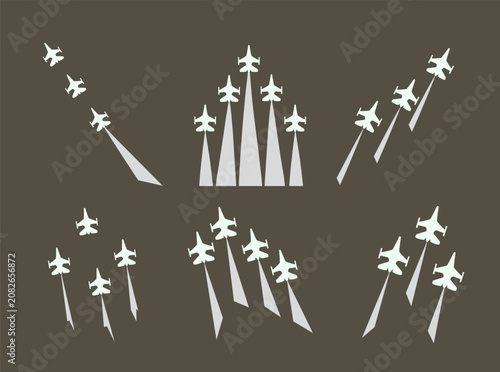 Tableau sur toile A collection of military fighter jet silhouettes featuring dynamic flight format