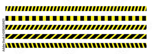 Abstract industrial hazard stripe warning line tape border vector illustration set. Simple geometric diagonal caution ribbon layout collection, minimalist colorful protective divider pack isolated on