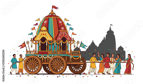 Vászonkép Jagannath Rath Yatra Festival Banner Vector with Traditional Chariot, Hindu Reli