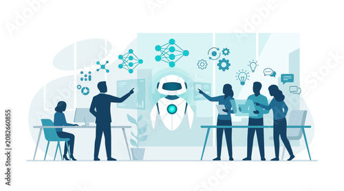 Bild auf Leinwand Illustration of human team collaborating with artificial intelligence