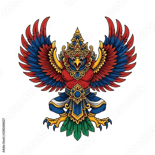 Vibrant Garuda Bird Illustration with Traditional Thai Details