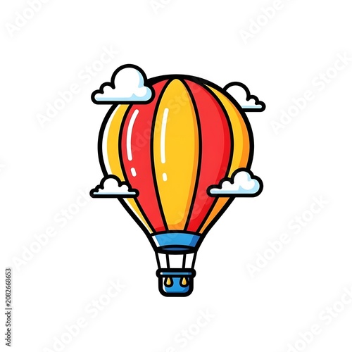Colorful Hot Air Balloon Floating in Clear Sky