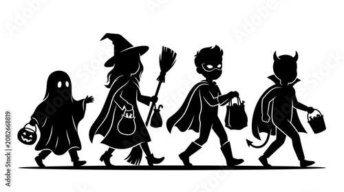 Cuadro en lienzo Trick or Treat Kids Halloween, kids, trick or treat, costumes, vector icons Vect