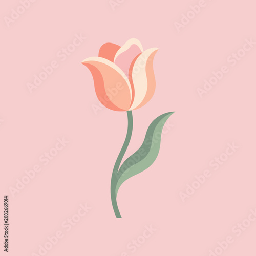 A simple pink tulip flower illustration on a pastel background