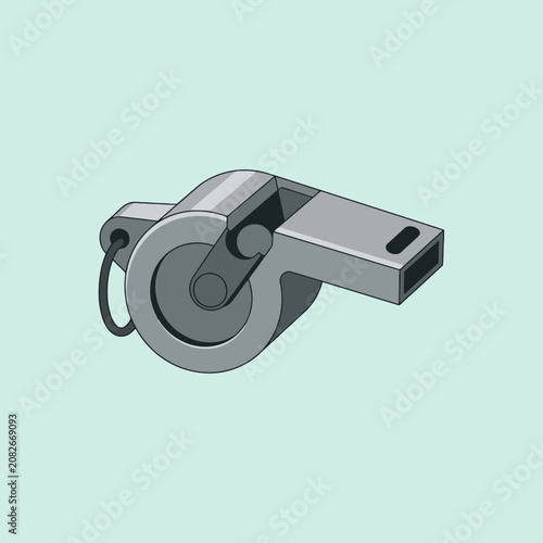 A gray metal whistle is shown in a clean isometric illustration