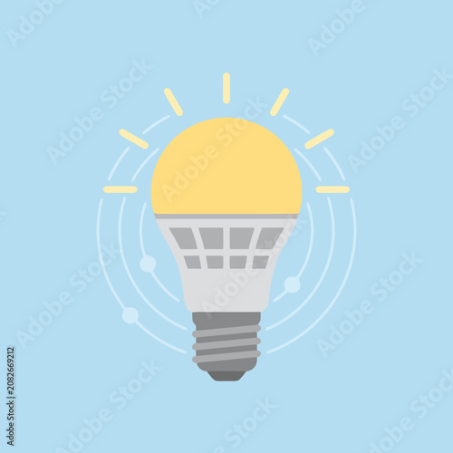 A glowing light bulb icon centered on a soft blue background
