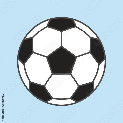 A classic black and white soccer ball on light blue background
