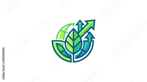 Green Growth Concept: Leaf and Upward Arrows Symbolizing Eco-Friendly Business Success