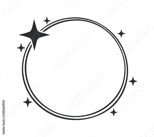 Sparkling circle frame vector, elegant black round border with stars, shiny decorative element for logos, badges, and social media stories