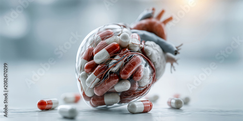 Extensive lab imagery depicting medical diagnostics involving heart simulations and scientific tools