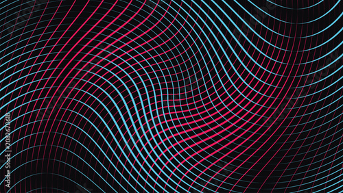 Abstract digital grid background with wavy red and teal glowing lines