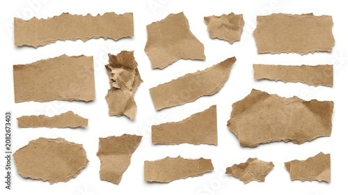 Torn brown paper pieces collection high resolution stock image for collage scrapbooking and design projects