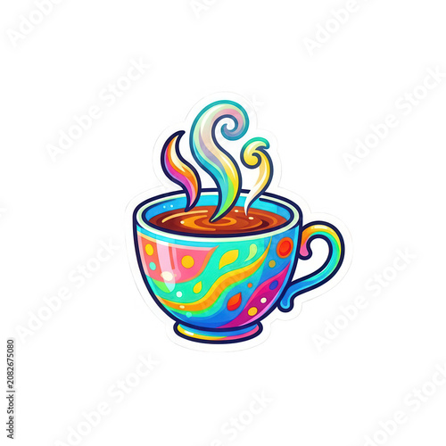 Colorful Coffee Cup Steam Swirls Transparent Background