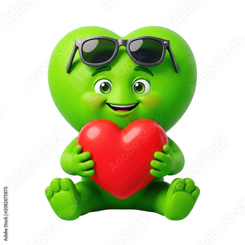 Green Heart Character Holding Red Heart Transparent Background