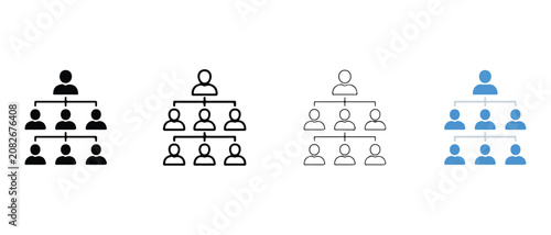 organizational chart icons with various line and person designs on white background  representing business hierarchy and teamwork