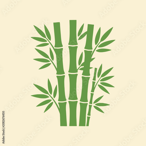 A green bamboo plant illustration on a light beige background