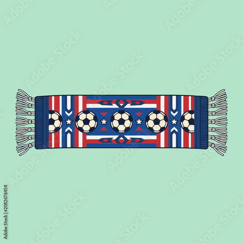 Vibrant soccer fan scarf with footballs and stars on light green