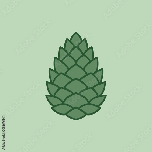 A simple green pine cone illustration on a light background