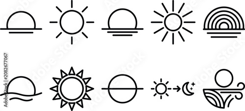 Canvas-taulu Sunrise sunset and celestial bodies vector silhouettes for weather and time conc