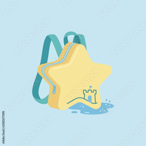 A yellow star shaped backpack sits on a light blue background