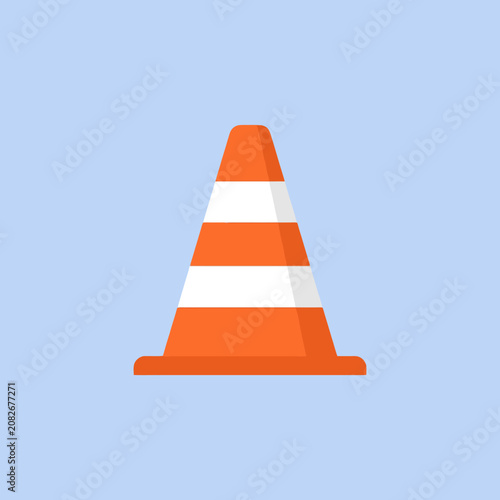Simple orange and white traffic cone on a light blue background