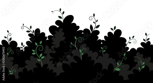 Foto Dense stylized vector silhouette featuring intricate botanical elements including leaves, vines, and floral shapes in a complex, flat graphic composition for backgrounds