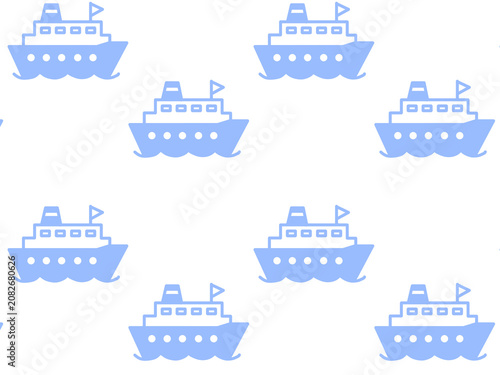 Fotografie Seamless pattern of cute hand drawn ships, light blue