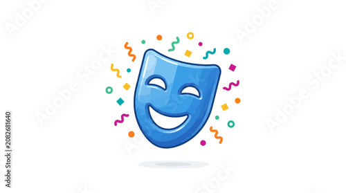 Canvastavla Blue Theater Mask with Confetti, Symbolizing Performance and Celebration