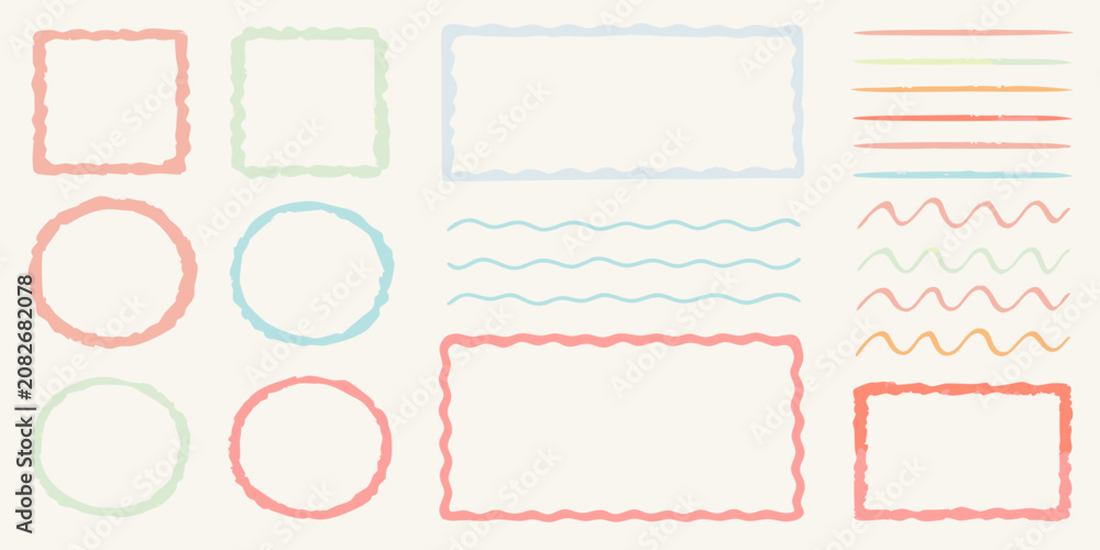 Foto hand drawn frames and lines sketchy pastel doodle art rectangular oval wavy zigz