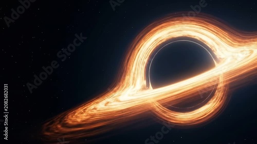 Glowing bright plasma accretion disk swirling around a massive black hole in space
