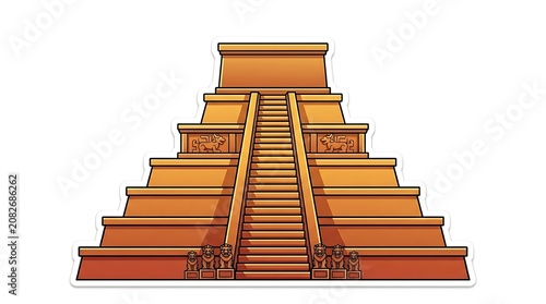 Mayan Pyramid: A striking illustration of a Mayan pyramid, showcasing its stepped structure and grand staircase leading to the summit, evoking ancient civilizations and architectural marvels.