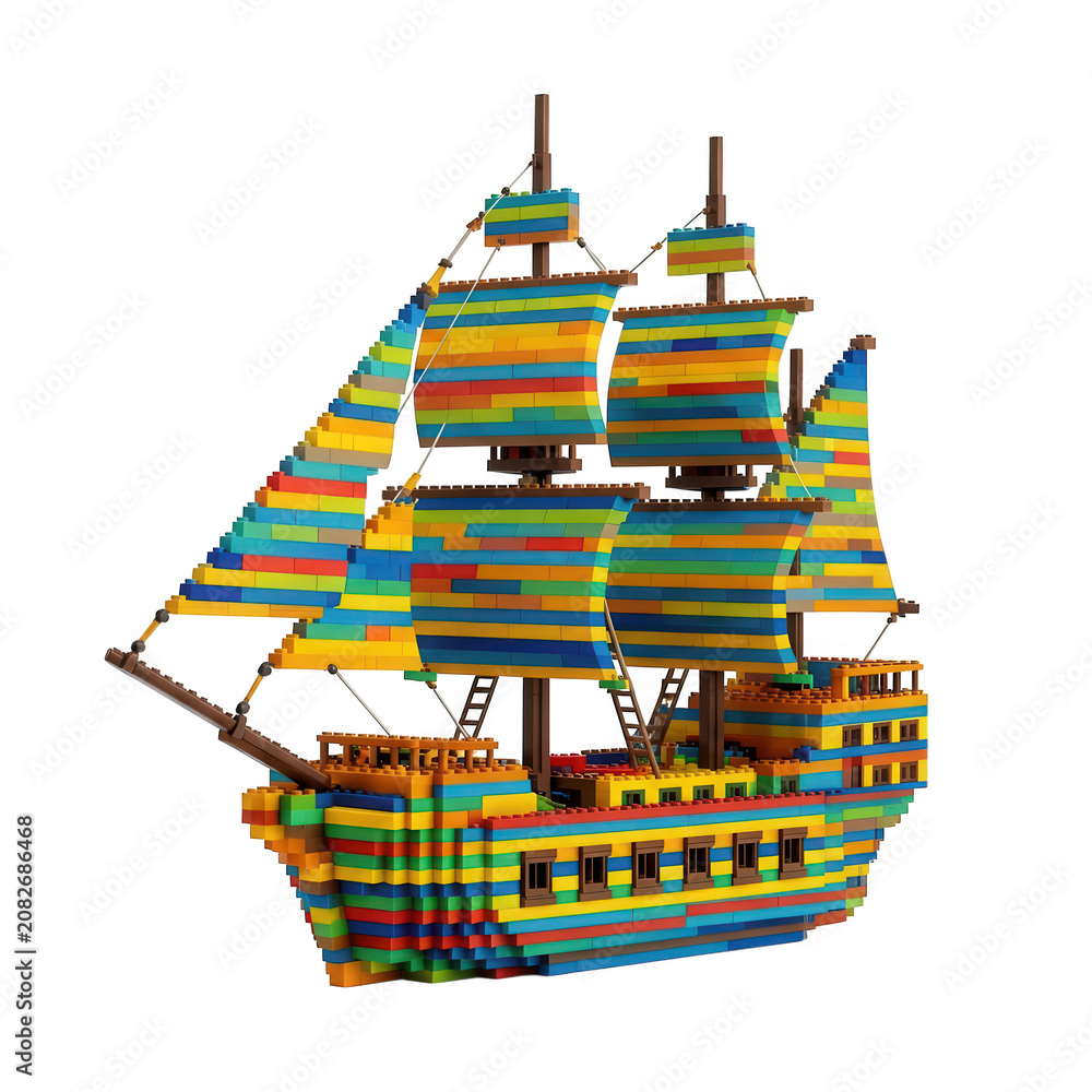Fototapeta premium Colorful Lego Sailboat Transparent Background