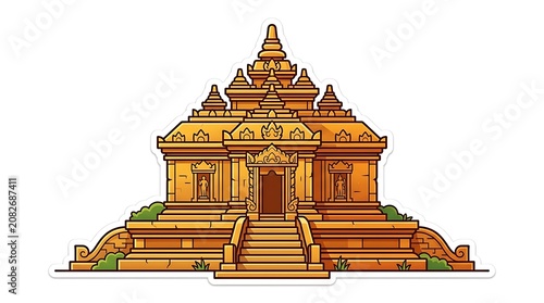 Golden Temple Illustration: A stunning, intricately designed golden temple stands majestically, its tiered roof and detailed facade evoking a sense of ancient grandeur and spiritual serenity.