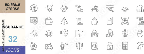 Konstfotografi Insurance line icon set set