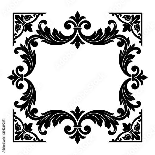 Photos Ornate black floral border frame, decorative scroll design, elegant vector illus