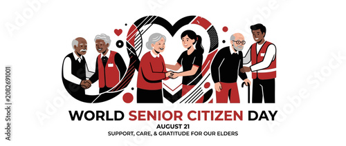 World Senior Citizen Day Illustration: Elders & Caregivers, Support & Gratitude