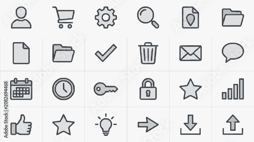 Industrial Style Minimalist Line Icons Set Monochrome Flat Design Illustrations of User Shopping Settings and More