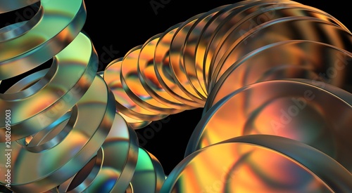 Foto 3d render art featuring abstract iridescent glass curved shapes on a pure black