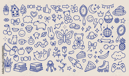 Photos Cute doodle pattern art, hand drawn sketch, whimsical creative background, playf