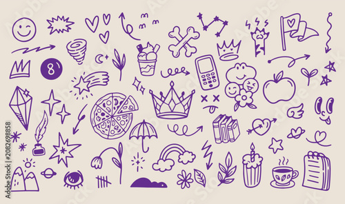Konstfotografi Artistic doodle pattern art, hand drawn sketch, cute whimsical background, creat