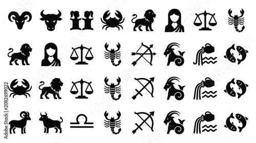 Foto Zodiac symbols illustration features twelve astrology signs in black on white