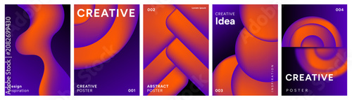 Modern Abstract Creative Poster Template Set with Vibrant Orange and Purple 3D Fluid Gradient Shapes