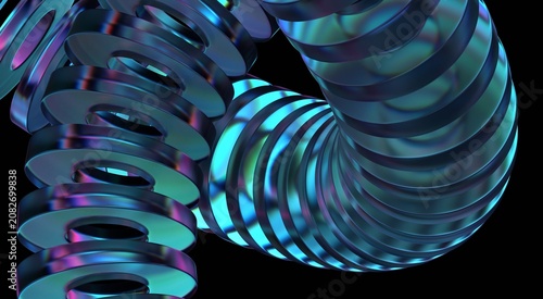 Tableau sur toile 3d render art featuring abstract iridescent glass curved shapes on a pure black