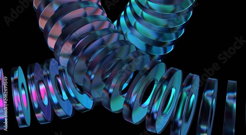 Tableau sur toile 3d render art featuring abstract iridescent glass curved shapes on a pure black