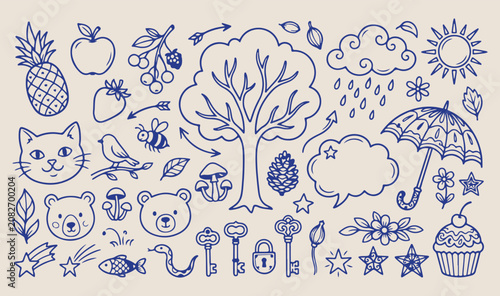 Tableau sur toile whimsical doodle pattern art, playful hand drawn design, cute sketch seamless wa